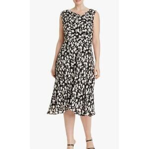Adrianna Papell Dress Womens 2 Black White Floral A Line Sleeveless Midi Elegant